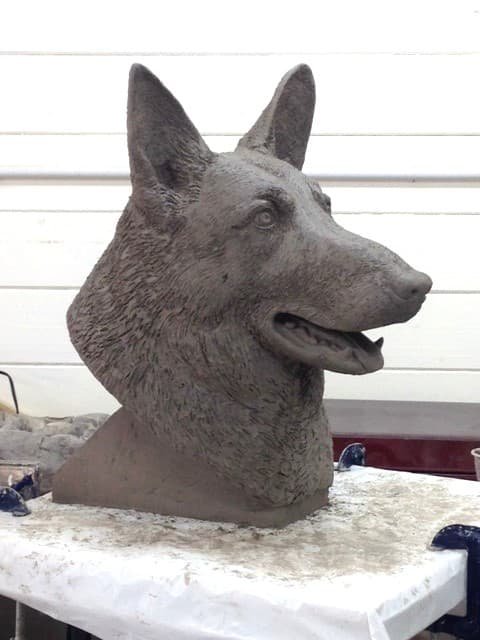 German Shepherd head clay sculpture