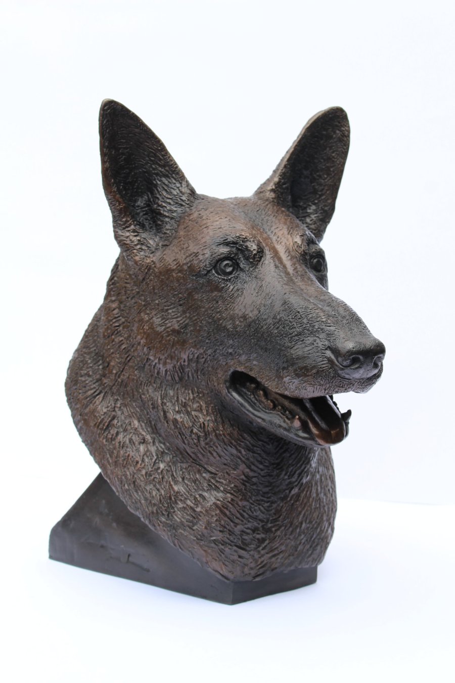 German Shepherd head portrait bronze sculpture