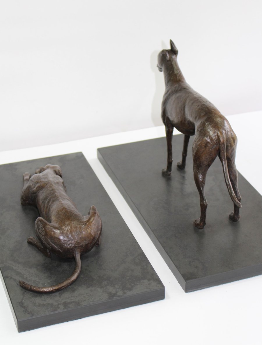 Two greyhounds bronze sculptures