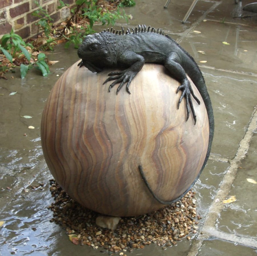 Iguana and Ball bronze sculpture