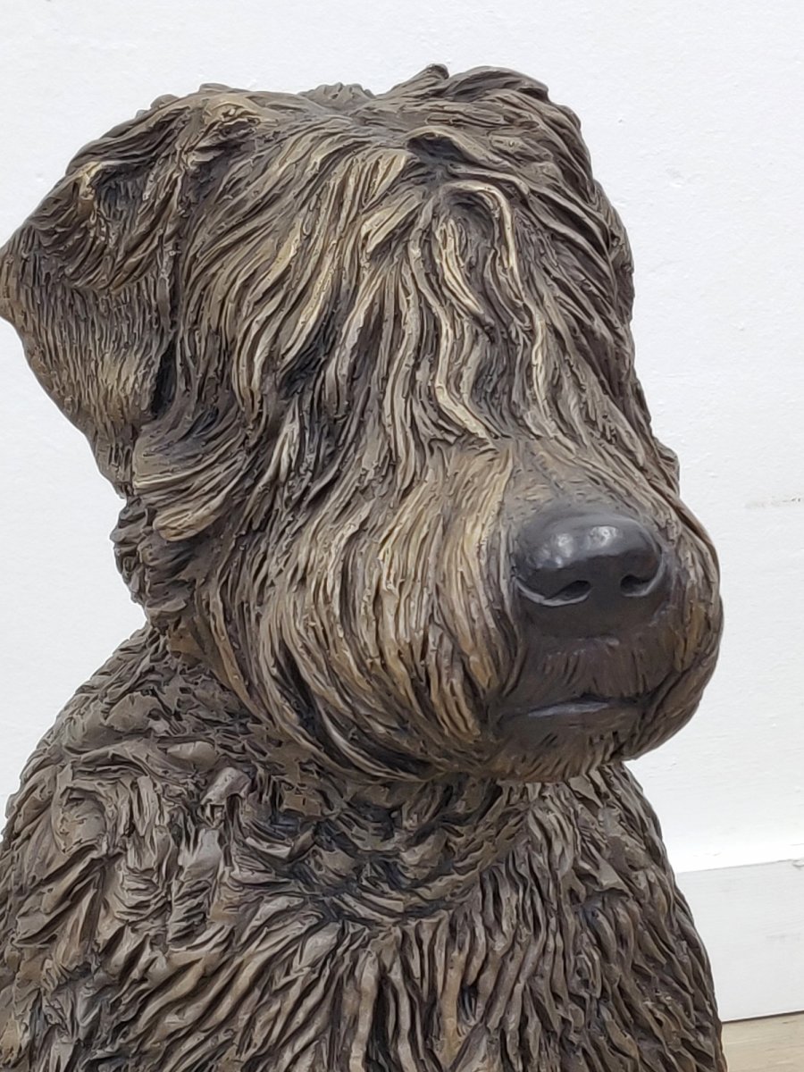 Soft-coated Wheaten Terrier bronze sculpture close-up