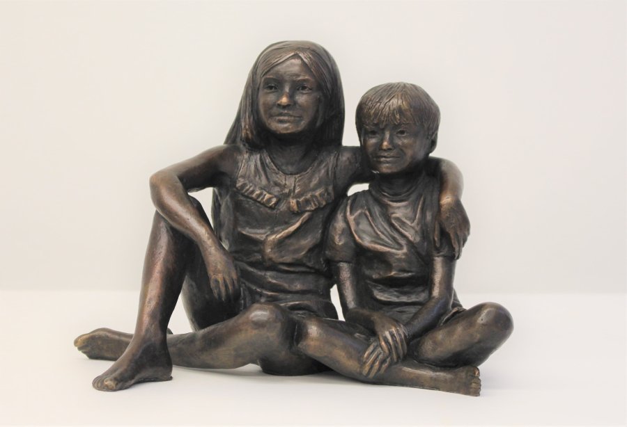 Brother and Sister bronze sculpture
