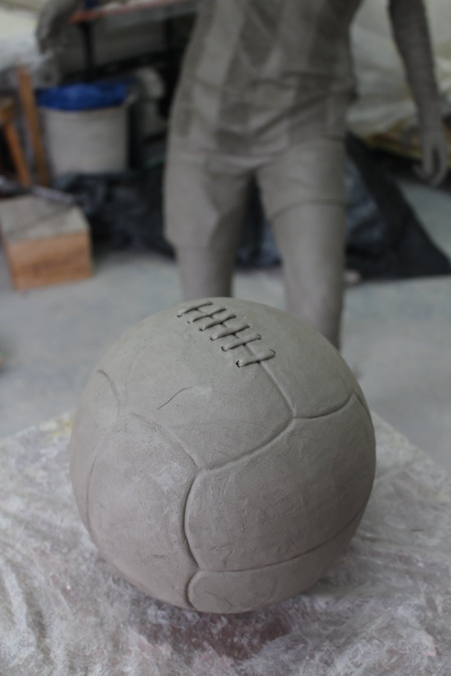 Clay sculpture of football